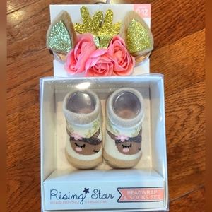 Rising Star 2 piece Deer Headwrap and Bootie Set 0-12 Months